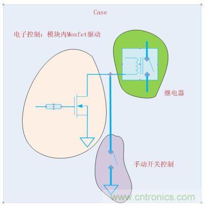 一個(gè)Mosfet管和手動(dòng)開關(guān)一起驅(qū)動(dòng)繼電器的例子