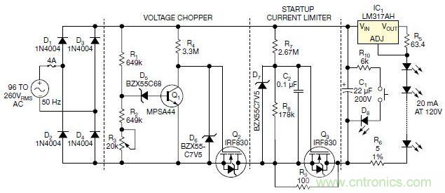 圖3：本電路通過嚴格控制開關的閥值，只提供剛剛足夠的LED電壓，從而提高效率