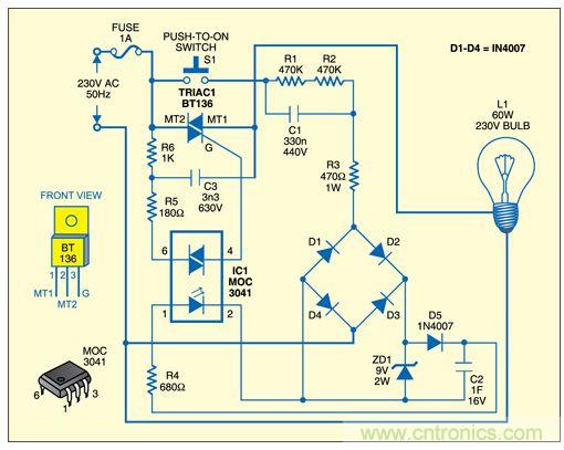 關(guān)燈后燈光逐漸熄滅的電路設(shè)計(jì)