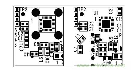  圖中所示為兩種不同的PCB布局，其中一種布局的元件排列方向不合理（L1和L3），另一種的方向排列則更為合適。