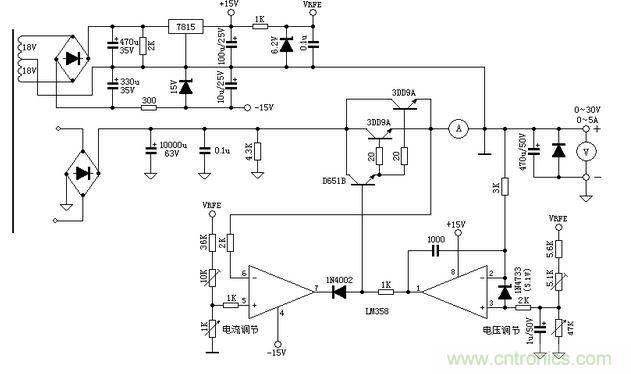 0-30V穩(wěn)壓恒流電路維修電源的設(shè)計原理圖