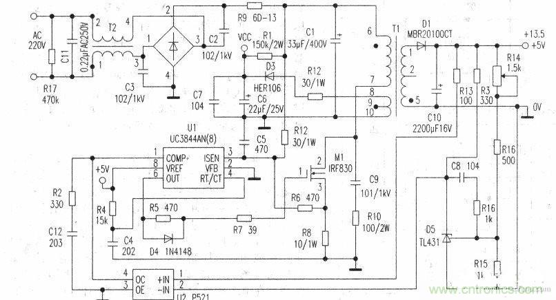 一款應(yīng)用于電子裝置中的開關(guān)電源電路圖