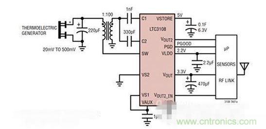 LTC3108 電源芯片優(yōu)化用于從熱電設(shè)備收集能量。