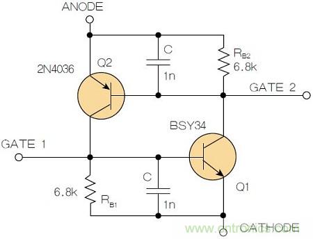 圖2：增加兩個電容值為1nF的SMD陶瓷電容器后，可以在ΔV達(dá)到10V的情況下防止導(dǎo)通。