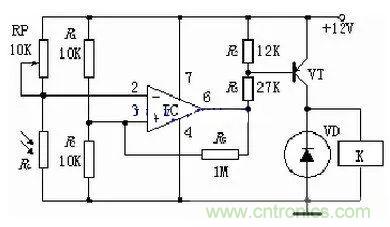 光敏電阻式光控開關典型應用電路解析