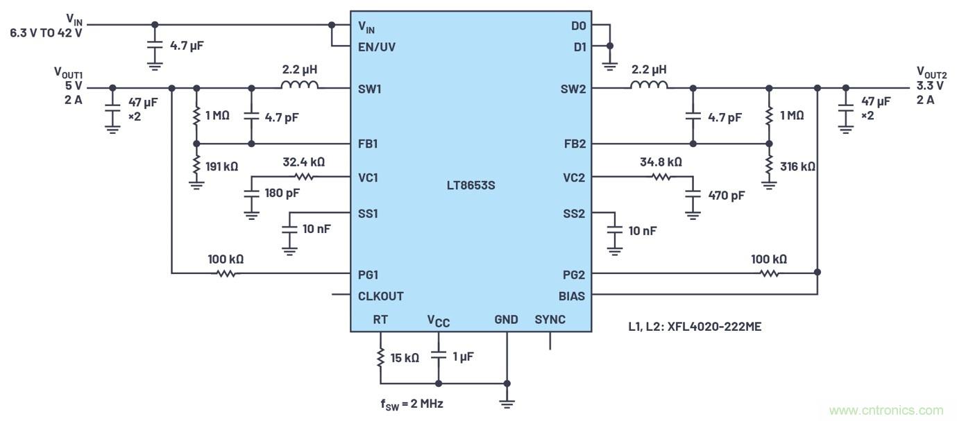 具有6.2 µA靜態(tài)電流的雙通道、42 V、2 A、單片、同步降壓型Silent Switcher 2穩(wěn)壓器