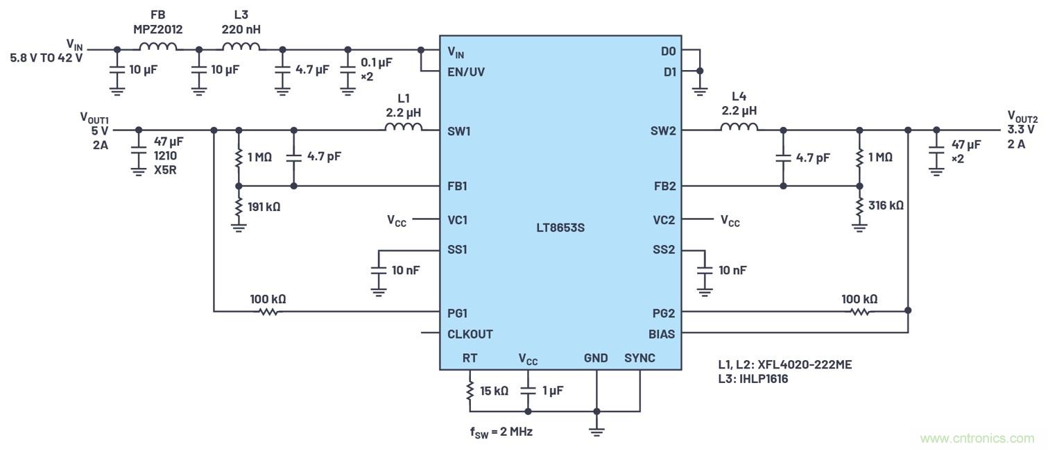 具有6.2 µA靜態(tài)電流的雙通道、42 V、2 A、單片、同步降壓型Silent Switcher 2穩(wěn)壓器