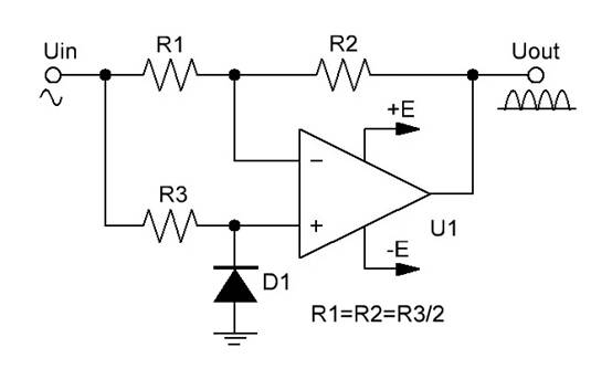 運算放大器上的兩個半周期整流器